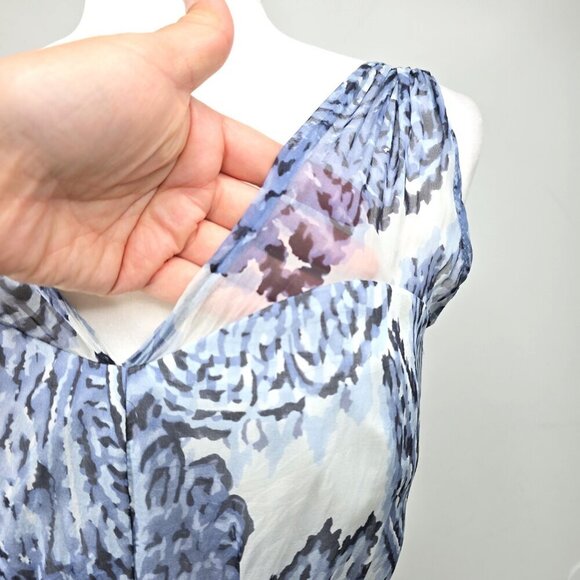 Milly Blue White Silk Watercolor Paisley Painting Grecian Mini Dress - Picture 3 of 12